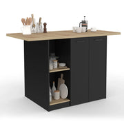 IDMarket - BAO 140 cm 4 persone isola centrale in legno nero con piano di lavoro effetto faggio