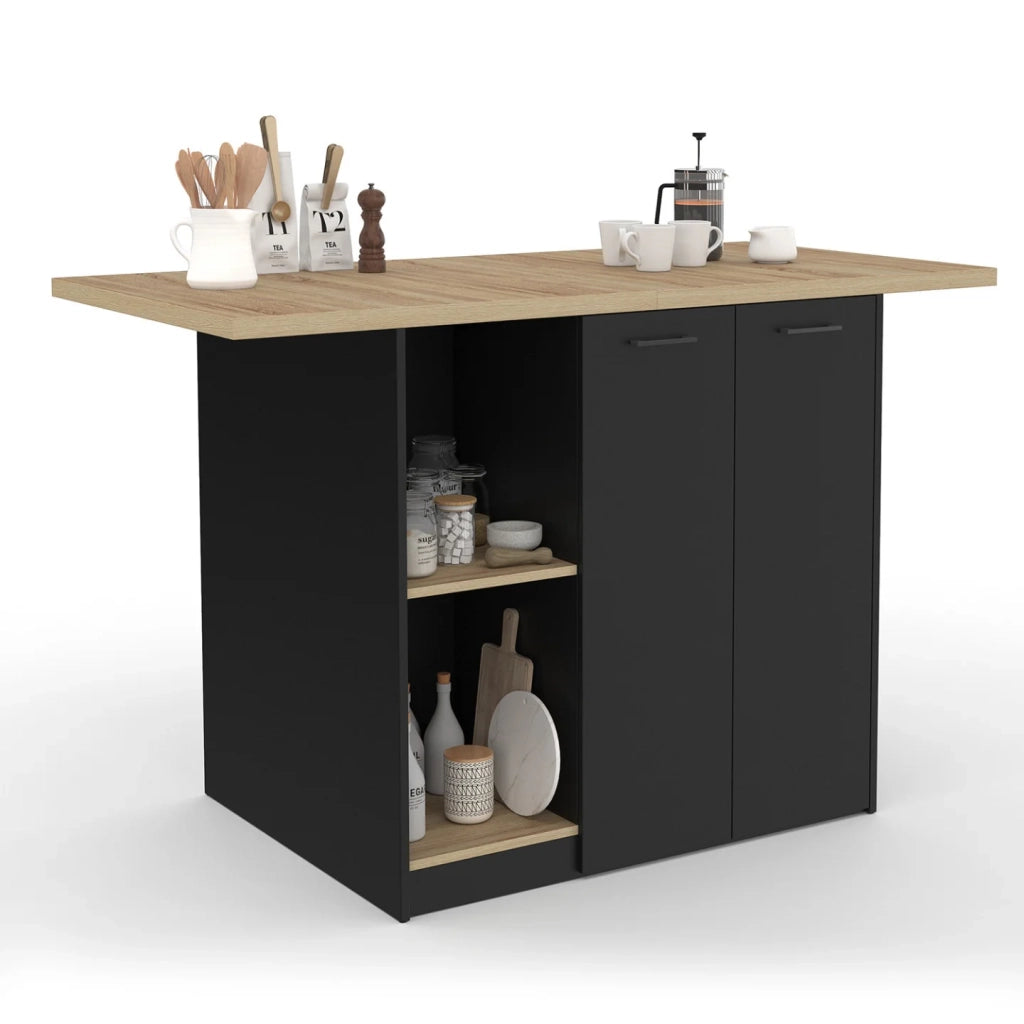 IDMarket - BAO 140 cm 4 persone isola centrale in legno nero con piano di lavoro effetto faggio