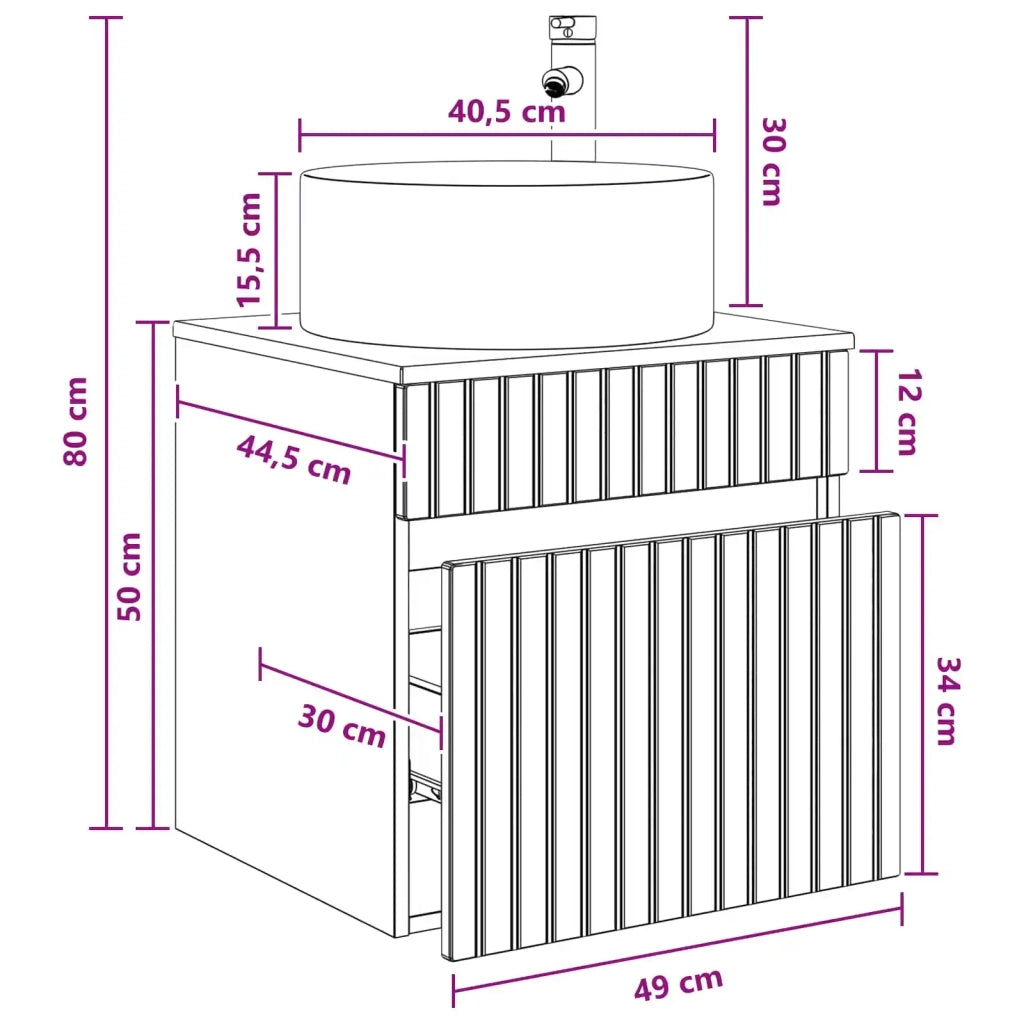 Mobile lavabo da parete Sonoma grigio 49 x 44,5 x 65,5 cm 890628