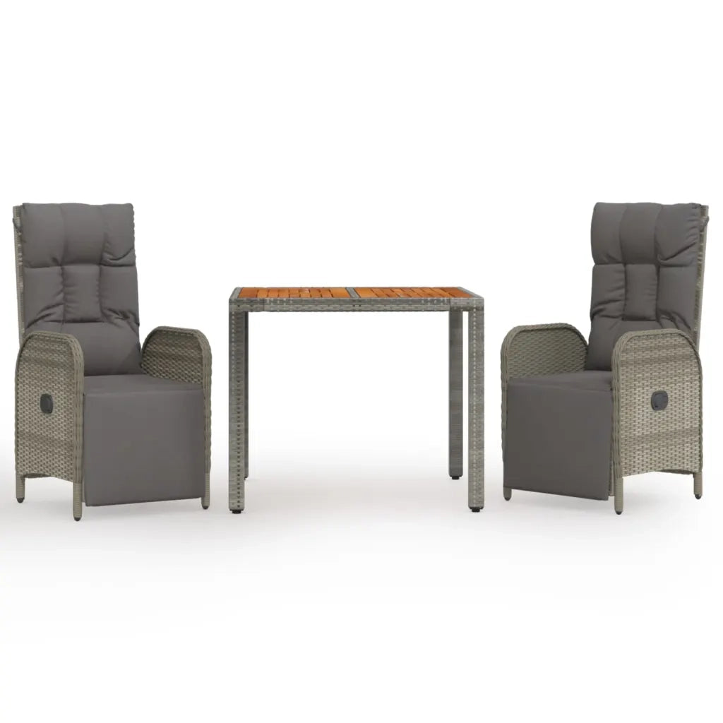 Set da Pranzo da Giardino 3 pz con Cuscini in Polyrattan Grigio 3185044