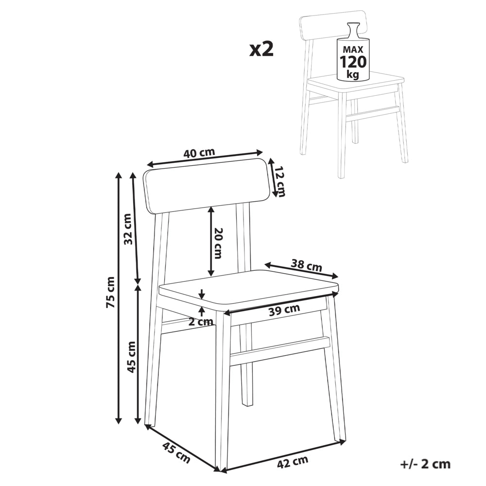 Set di 2 sedie da pranzo con struttura in legno di gomma marrone scuro Mobili da cucina e sala da pranzo in stile tradizionale
