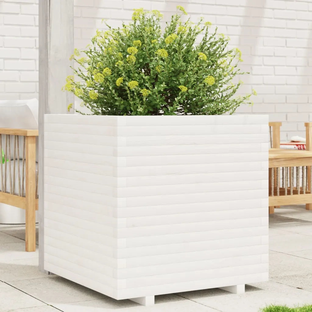 Fioriera da Giardino-Vaso da Esterno Bianca 70x70x72 cm Legno Massello di Pino