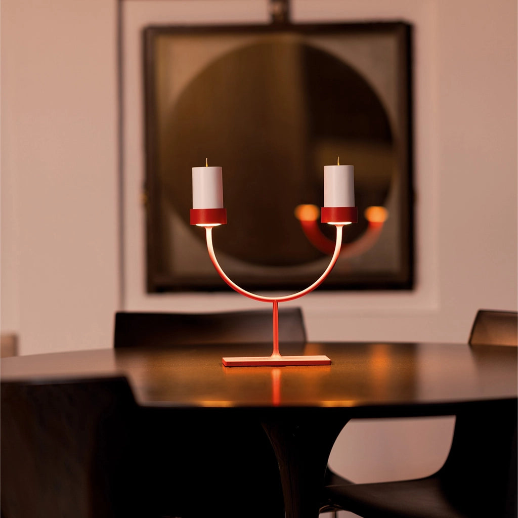 Perpetua Lampada da tavolo Double 2 bracci LED senza fili, ricaricabile, colore Rosso, CRI 90, IP54 per interni ed esterni, design iconico moderno