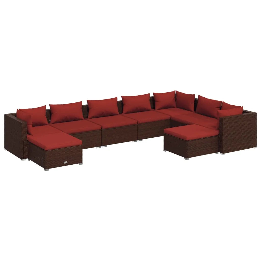 Set Divani da Giardino 9 pz con Cuscini in Polyrattan Marrone 3102675