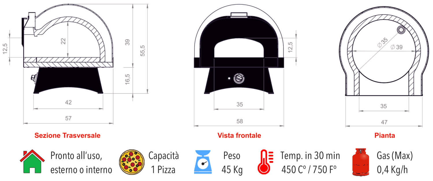 Forno a Gas GPL da Esterno in Refrattario Zio Ciro Subito Cotto Mini
