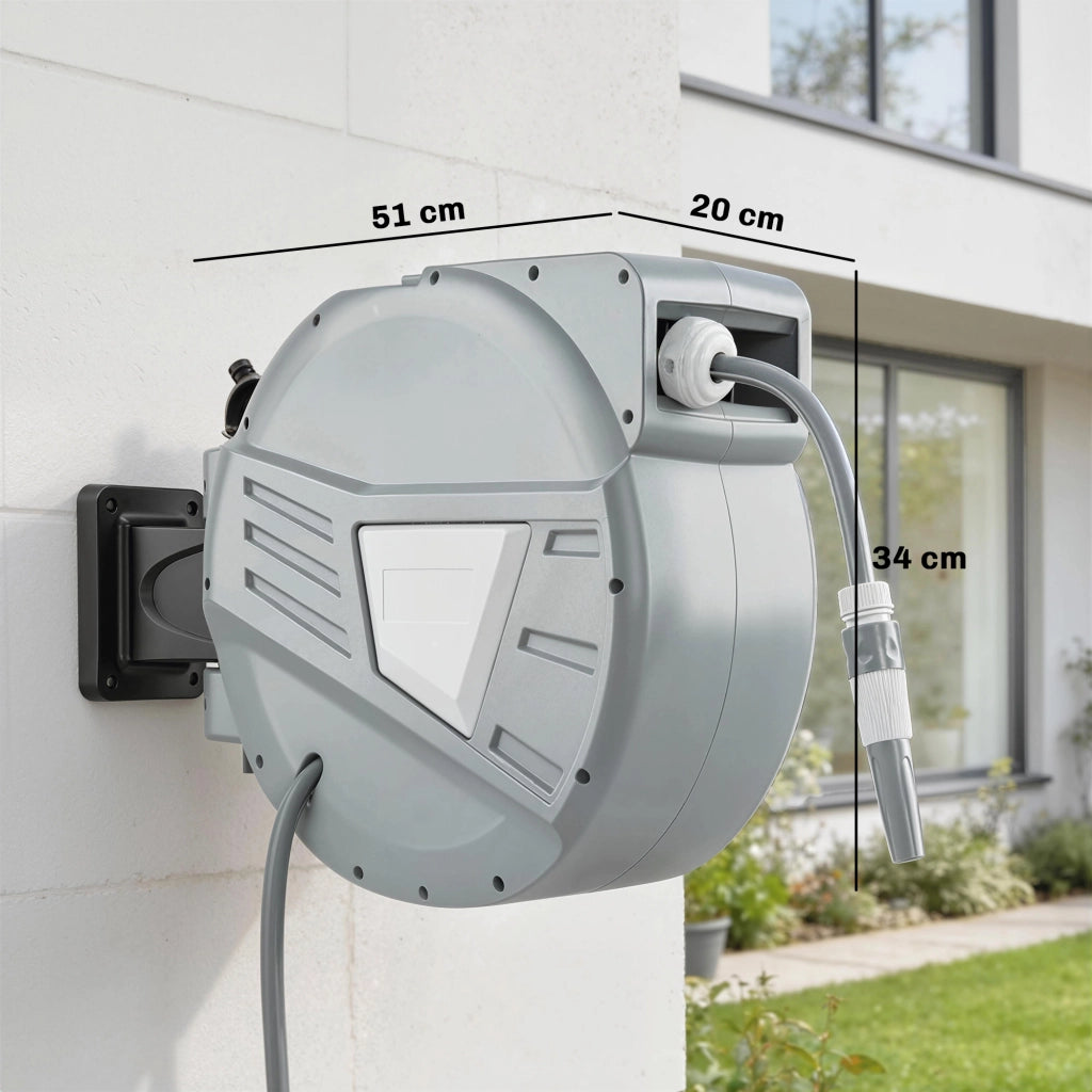 Avvolgitubo Murale Automatico Giardino 20m ¨C Xylo ¨C Grigio ? 15mm Rotazione 180¡ã