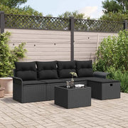 Set Divano da Giardino con cuscino 6 pcs Nero Poly Rattan