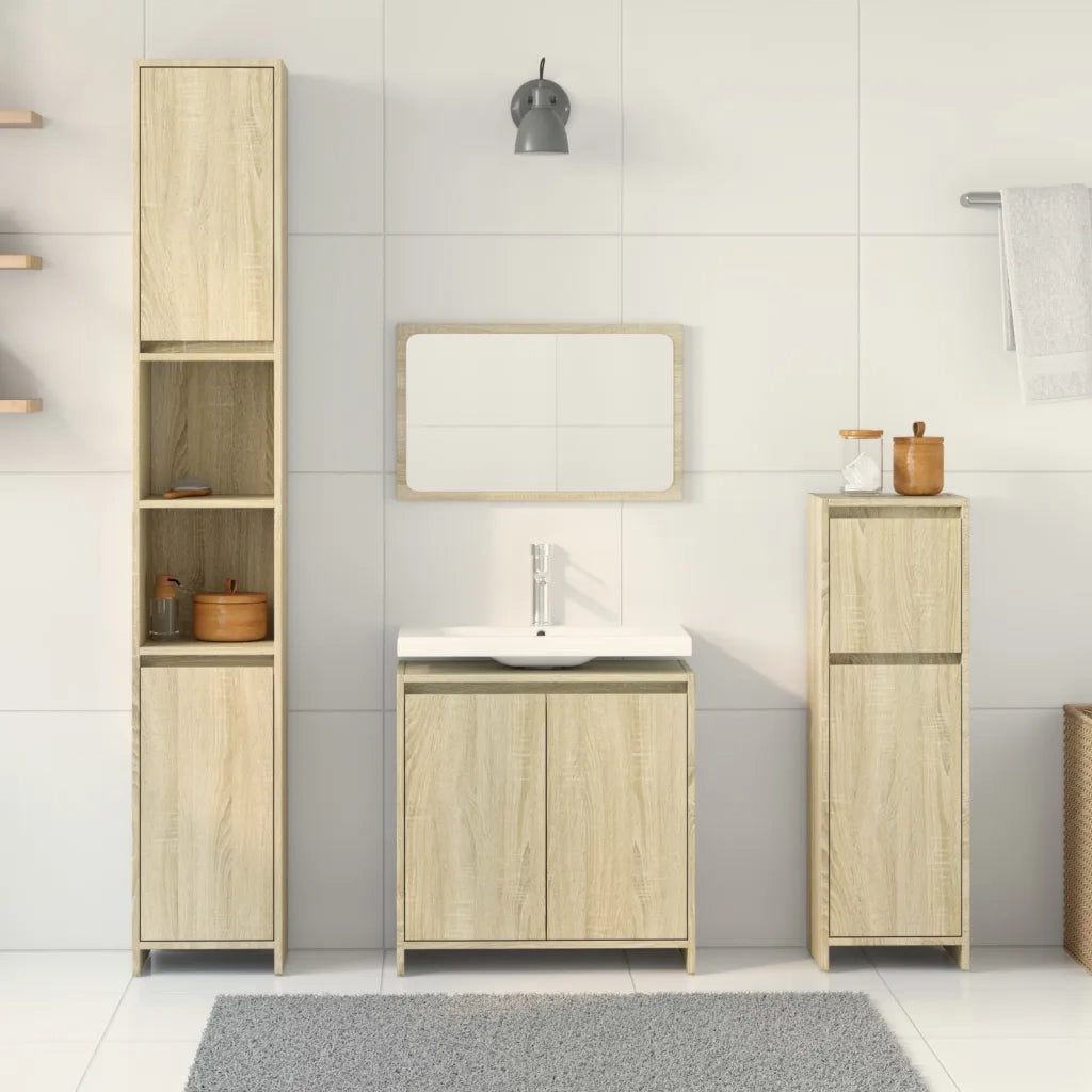 Set Mobili da Bagno 4 pz Rovere Sonoma in Legno Multistrato