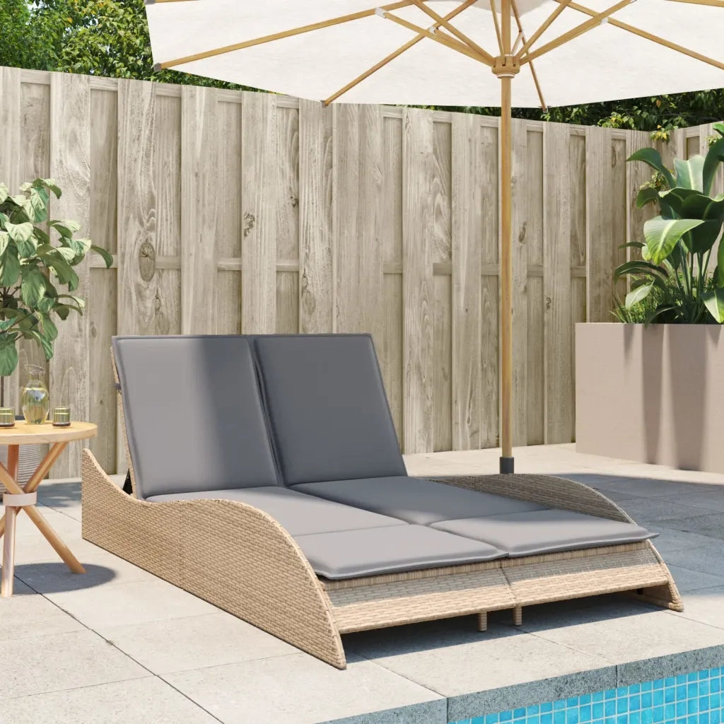 Lettino Prendisole | Sdraio da giardino | Lettino da sole con Cuscini Beige 114x205x73 cm Polyrattan