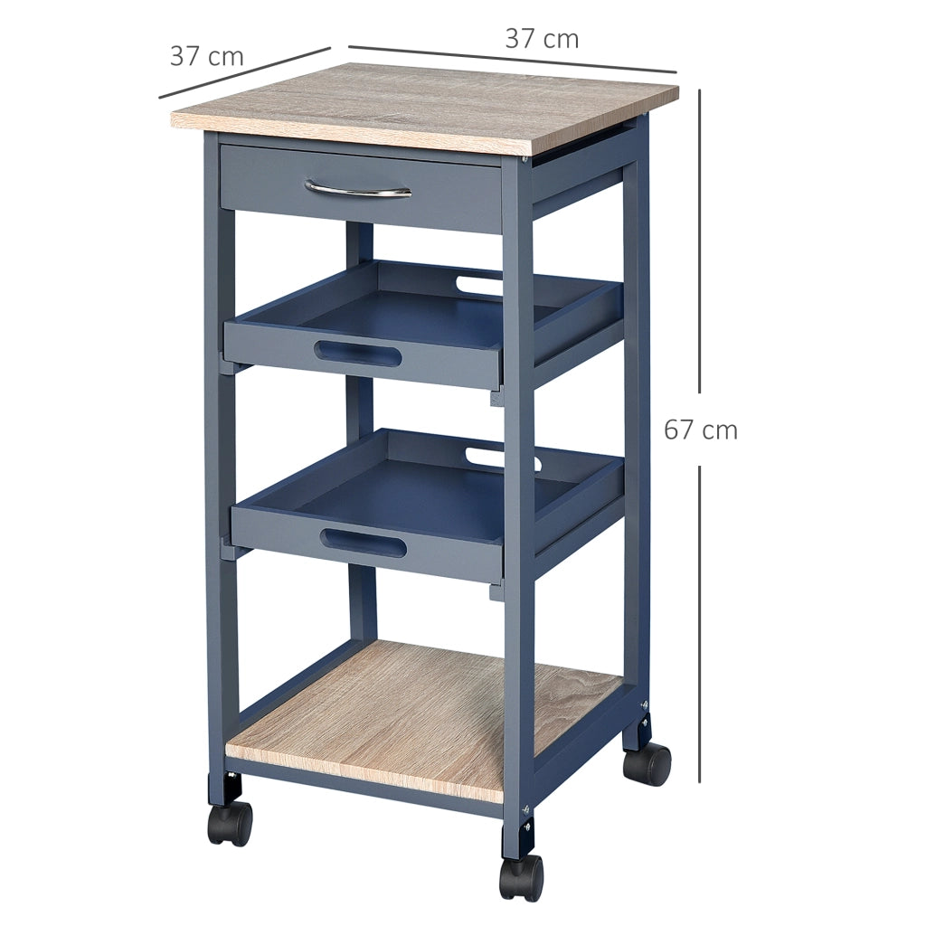 Carrello da Cucina con Cassetto e Vassoi ¨C zephmum ¨C Legno Pino 37x37x76