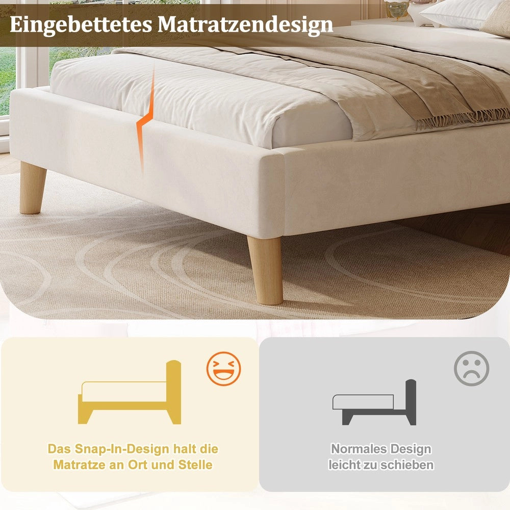 Letto Singolo Imbottito con Testiera e Rete a Doghe ¨C MINIMAL ¨C Velluto Beige 90x200