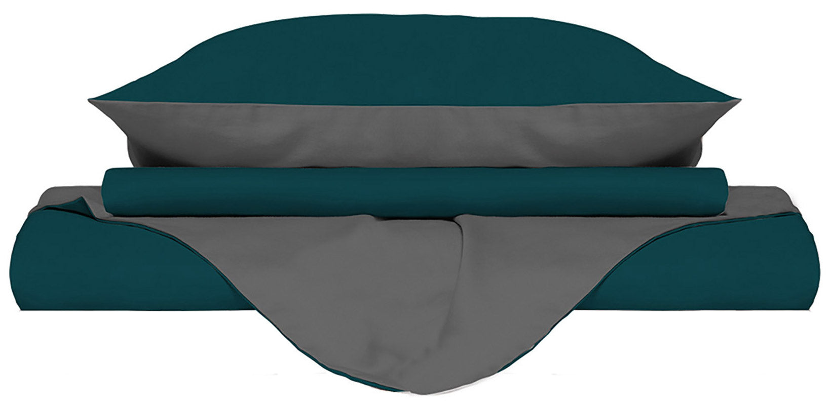 Copripiumino Singolo con Sacco e Federe Doubleface Verde Petrolio/Fumo