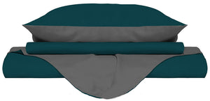 Copripiumino Singolo con Sacco e Federe Doubleface Verde Petrolio/Fumo
