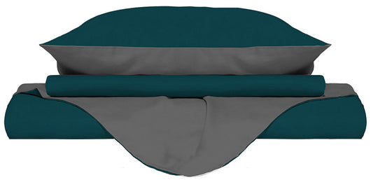 Copripiumino Singolo con Sacco e Federe Doubleface Verde Petrolio/Fumo