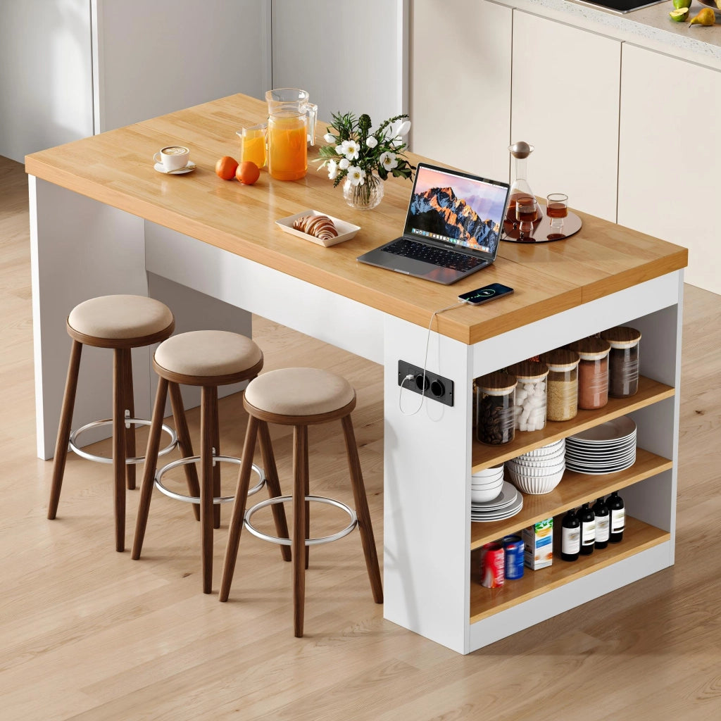 Carrello da cucina con 3 ripiani aperti; LED; prese e porte USB; per cucina e sala da pranzo; 155 × 80 × 90 cm