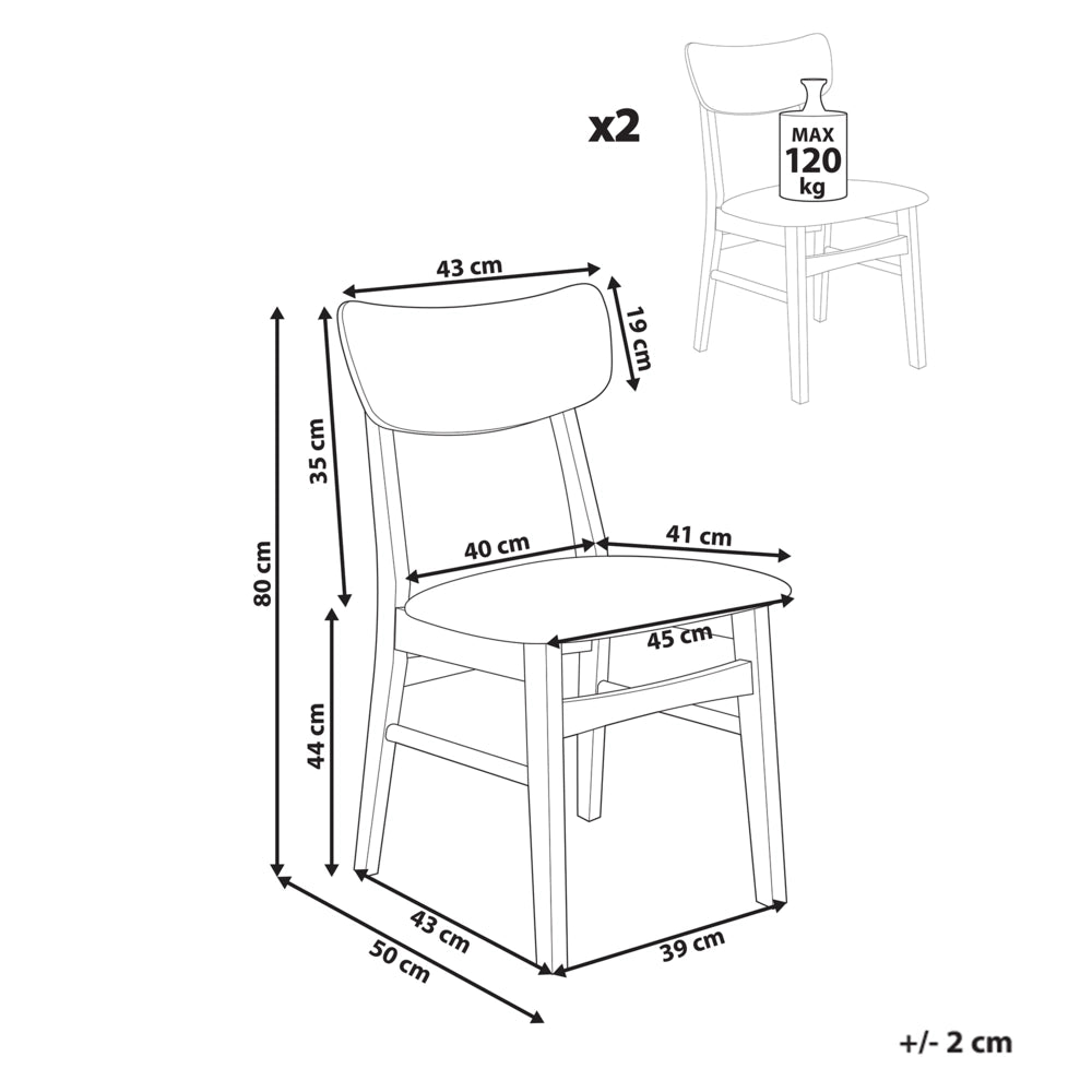 Set di 2 sedie da pranzo Struttura in legno di gomma scuro Seduta in tessuto poliestere beige chiaro Design retrò senza braccioli