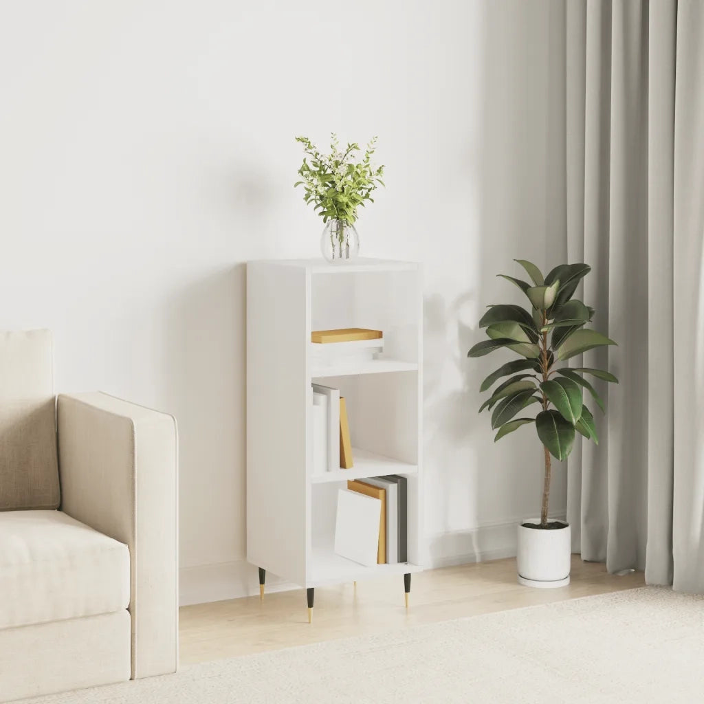 Credenza | Madia | Buffet da pranzo | Armadio da pranzo Bianco Lucido 34,5x32,5x90 cm in Legno Multistrato