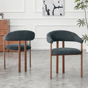 Sedia da Pranzo Set da 2 con Schienale Ergonomico e Seduta Imbottita in Lino Nero