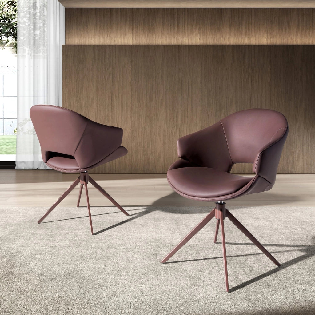 Sedia girevole in similpelle marrone ramato