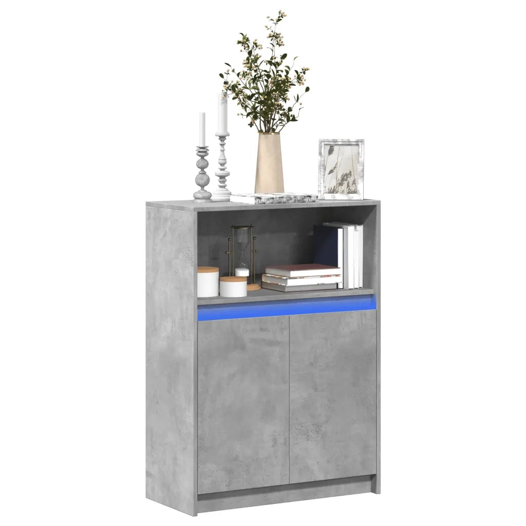 Credenza | Madia | Buffet da pranzo | Armadio da pranzo con LED Grigio Cemento 72x34x100 cm Legno Multistrato