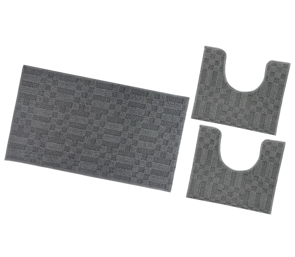 Tappeto Bagno 3D Morbido Assorbente Antiscivolo Lavabile Scendiletto Camera Set 3 Pezzi Antracite