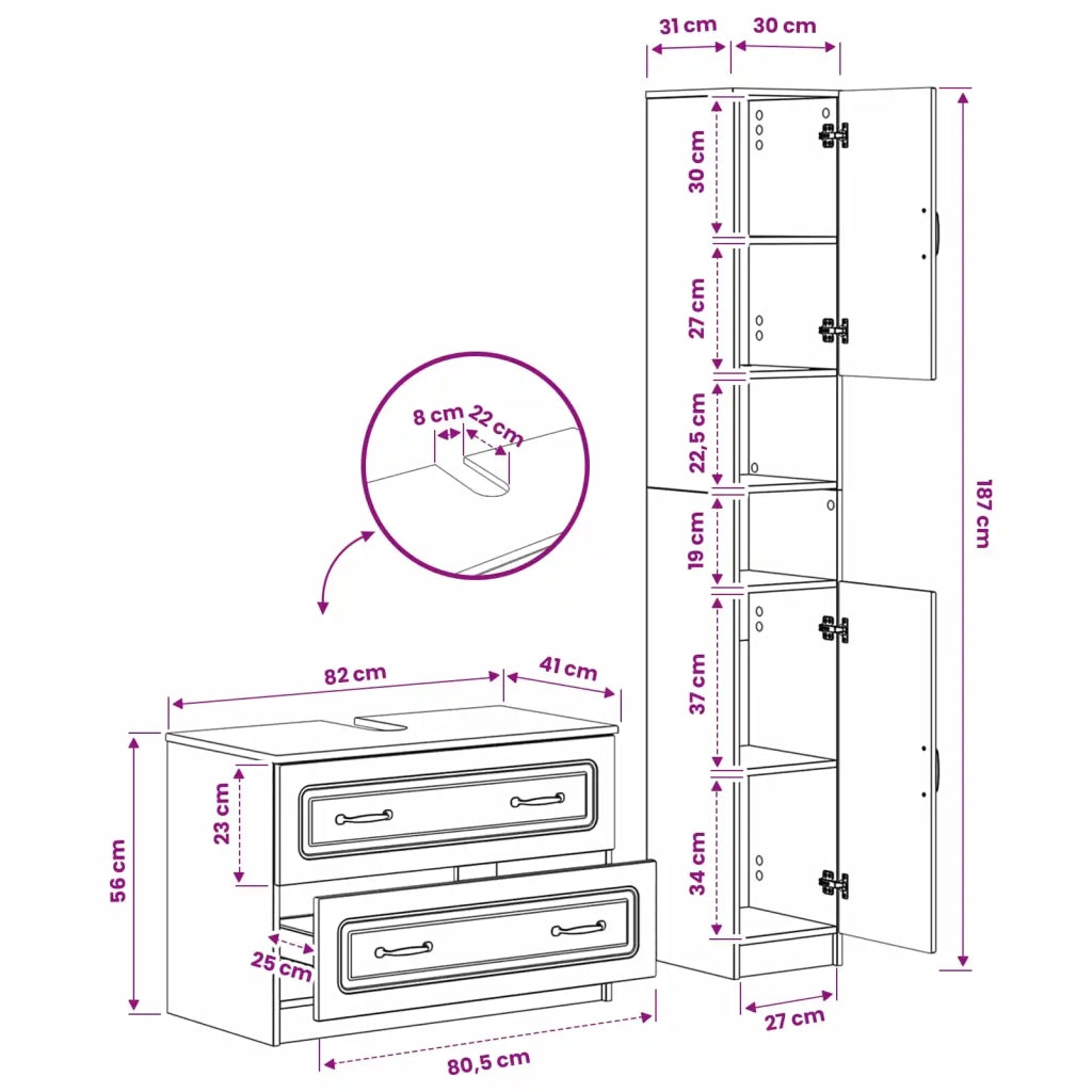 Set di Armadi da Bagno da 2 Pezzi UTRECHT Rovere Fumo 3417572