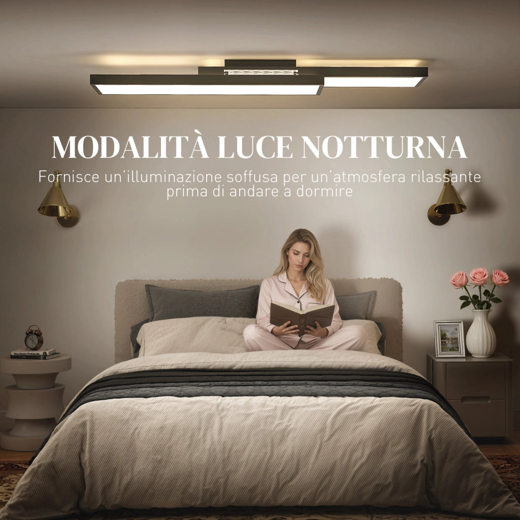 Lampada LED a Soffitto 70x30 cm Dimmerabile 3000-6000K con Telecomando e Interruttore Nero