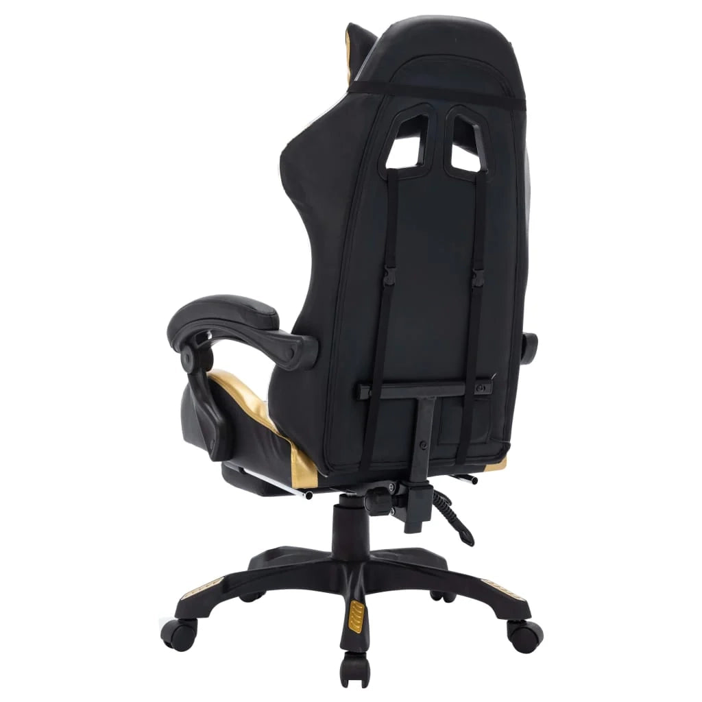 Sedia girevole da ufficio/studio per uso computer videogiochi con illuminazione LED RGB dorata e similpelle dorata 02_0024204