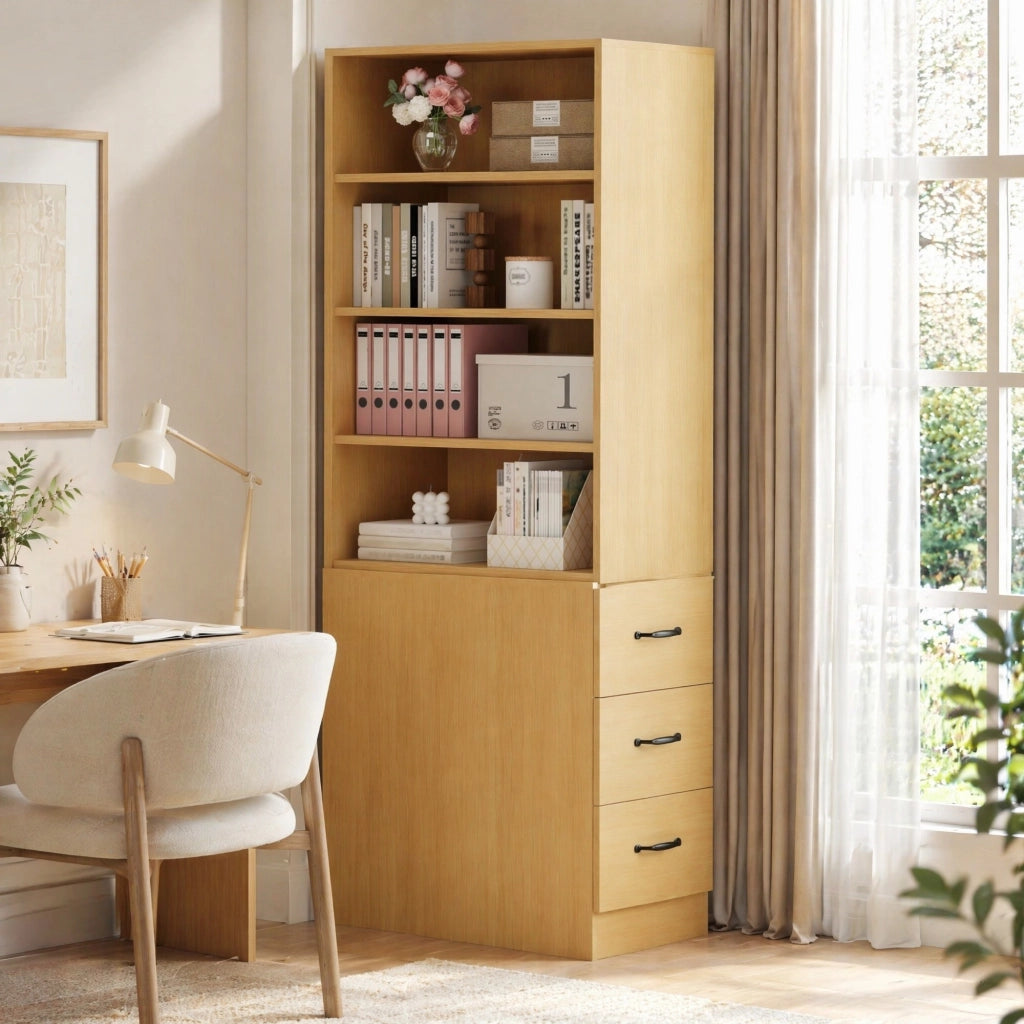 LIBRERIA Alta 180 cm 60x38 cm Rovere in Truciolare con cassetti laterali
