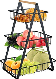 Credenza per frutta e verdura - 3 livelli metallo - fruttiera - panettiera - scolapasta - scolavaso - contenitore per snack - 3 livelli - MEESOGA