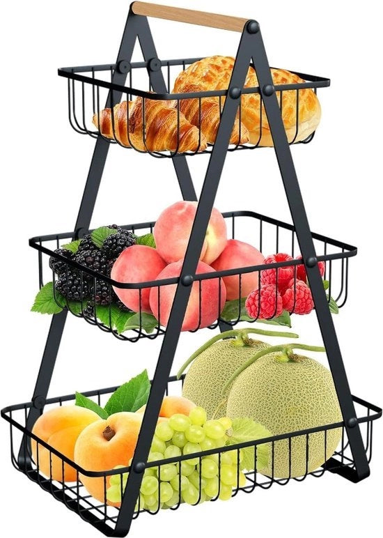 Credenza per frutta e verdura - 3 livelli metallo - fruttiera - panettiera - scolapasta - scolavaso - contenitore per snack - 3 livelli - MEESOGA