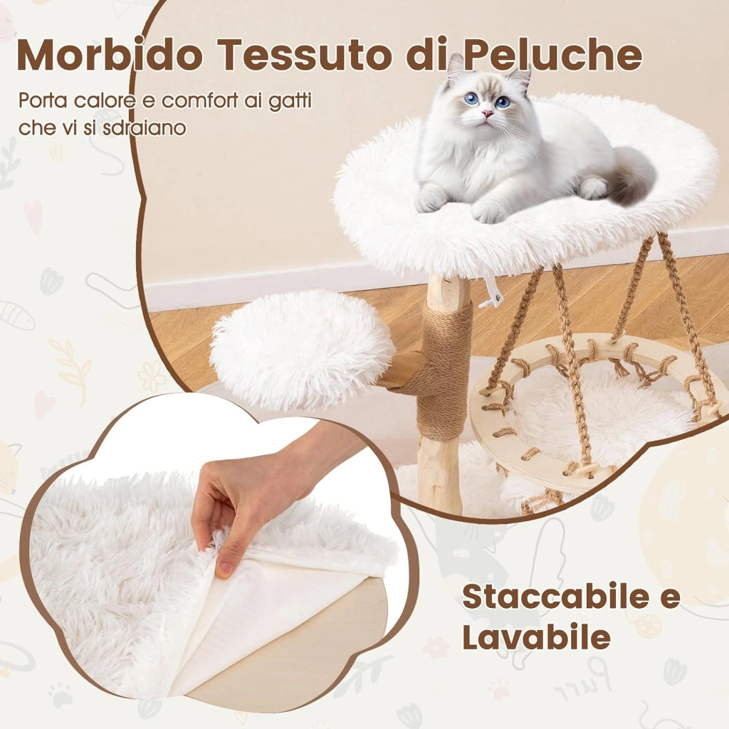 Albero per Gatti, Tiragraffi per Gattini Moderna con Dondolo Appeso, Tiragraffi e Piattaforme Imbottite, Mobili per Gatti per Arrampicata Interna