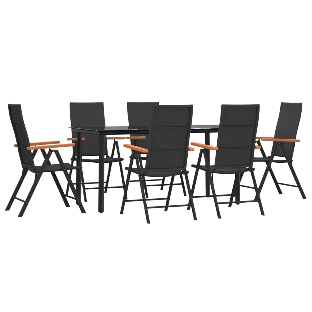 Set da pranzo/mobili da giardino in resina intrecciata nera e marrone da 7 pezzi 02_0014369