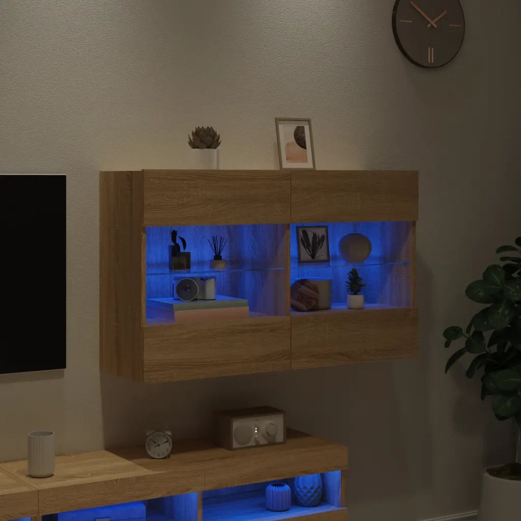 Mobile TV a Parete con Luci LED Rovere Sonoma 98,5x30x60,5 cm