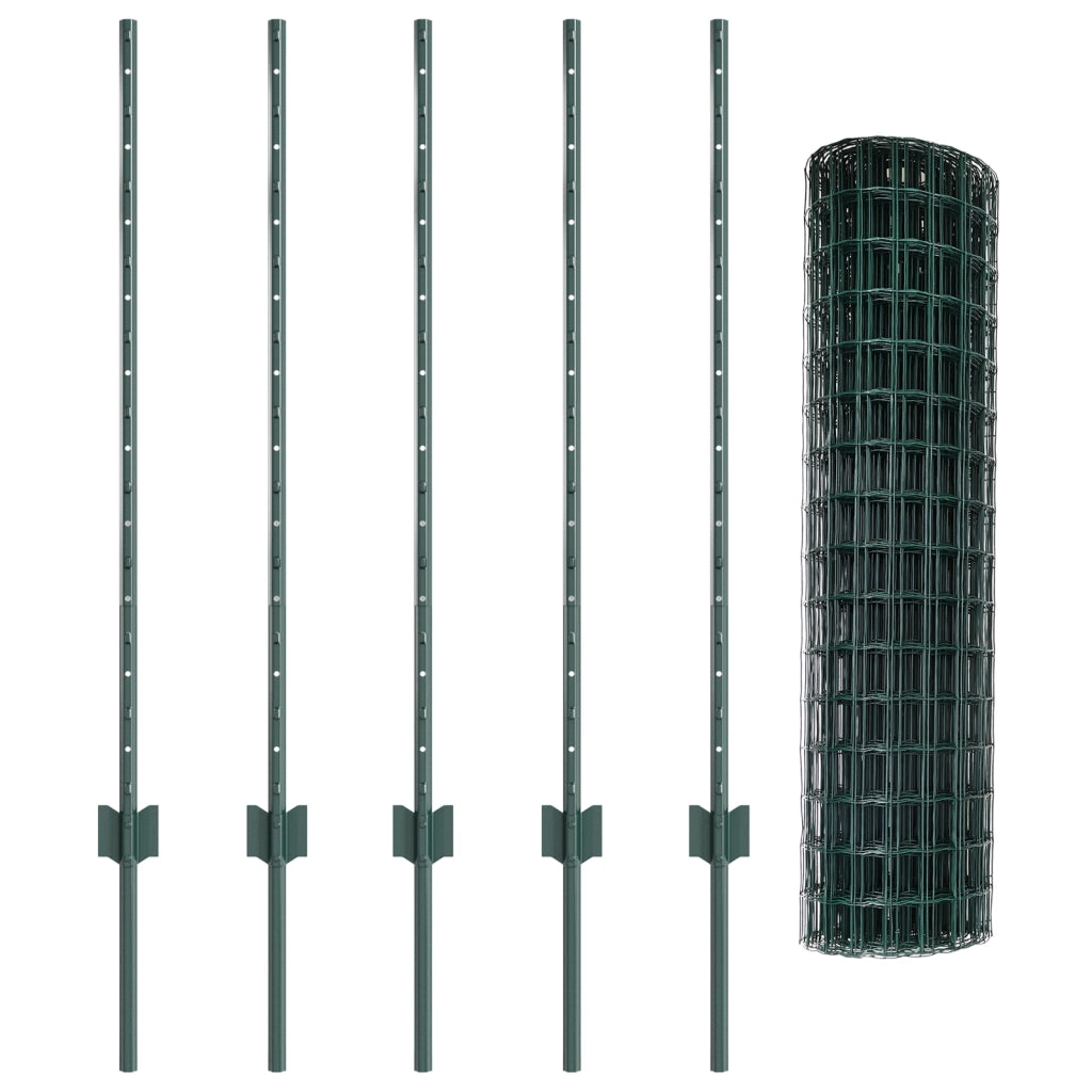 Recinzione Euro con 5 Pali Verde 1x10 m Acciaio