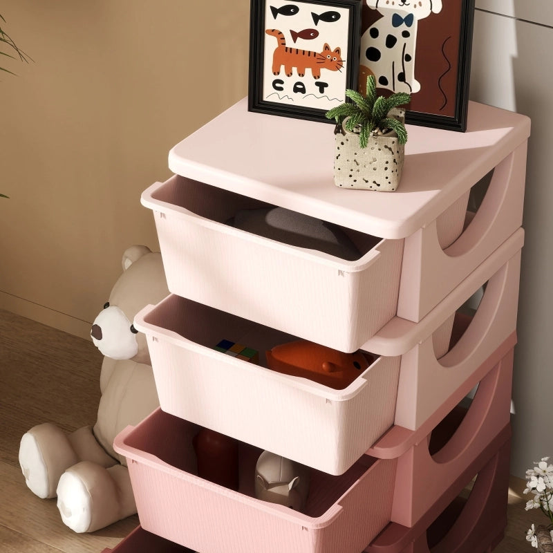Scatola portaoggetti per bambini con 4 cassetti, seduta superiore e bordi arrotondati, 37 x 37 x 76 cm, rosa