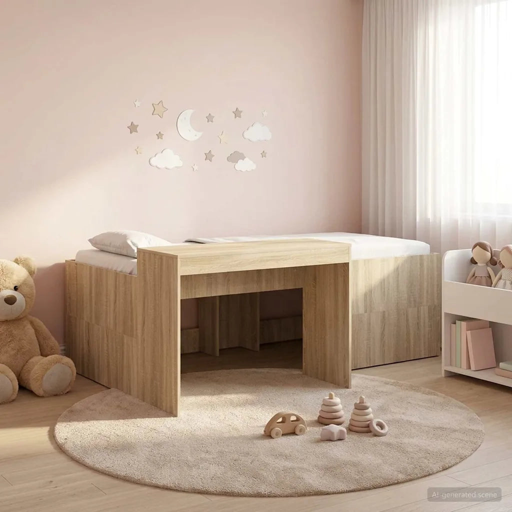Letto alto per bambini con scrivania Rovere Sonoma