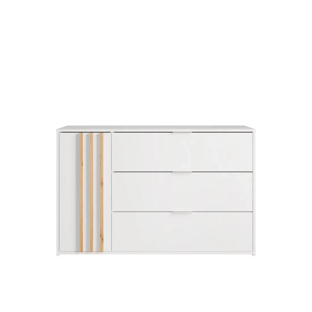 Camera completa FLORENCE – Letto 160x200 + rete + cassetti + armadio + cassettiera – Bianco e rovere