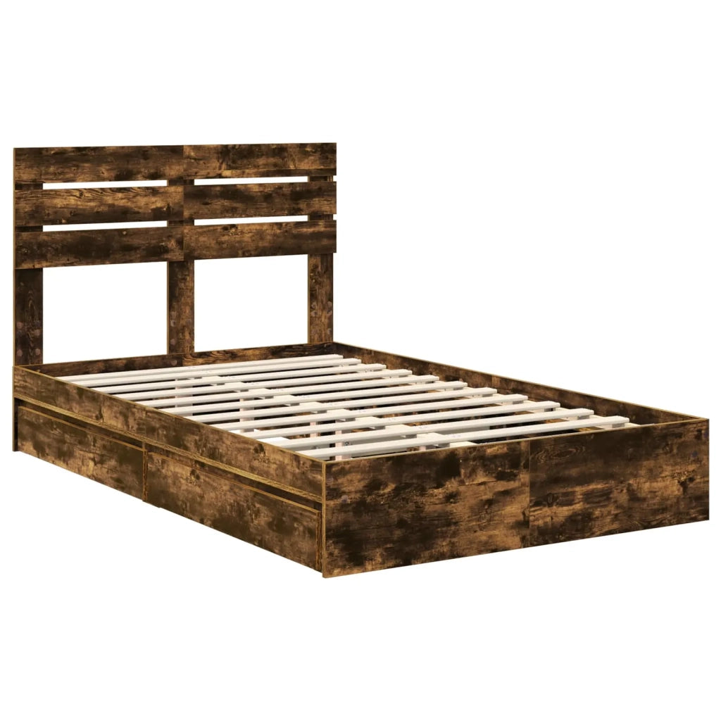 Letto con Contenitore con testiera Rovere fumé 135 x 190 cm