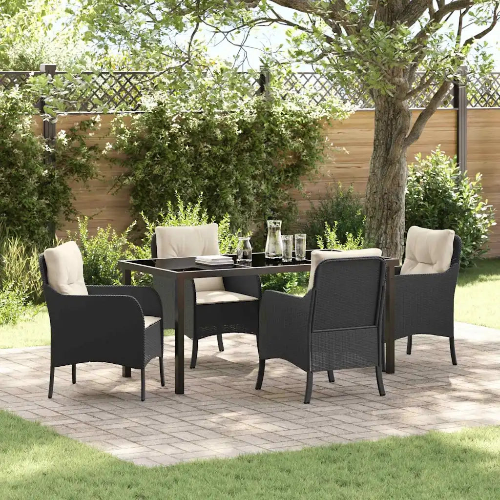 Set da Pranzo per Giardino con cuscino 5 pcs Nero polyrattan