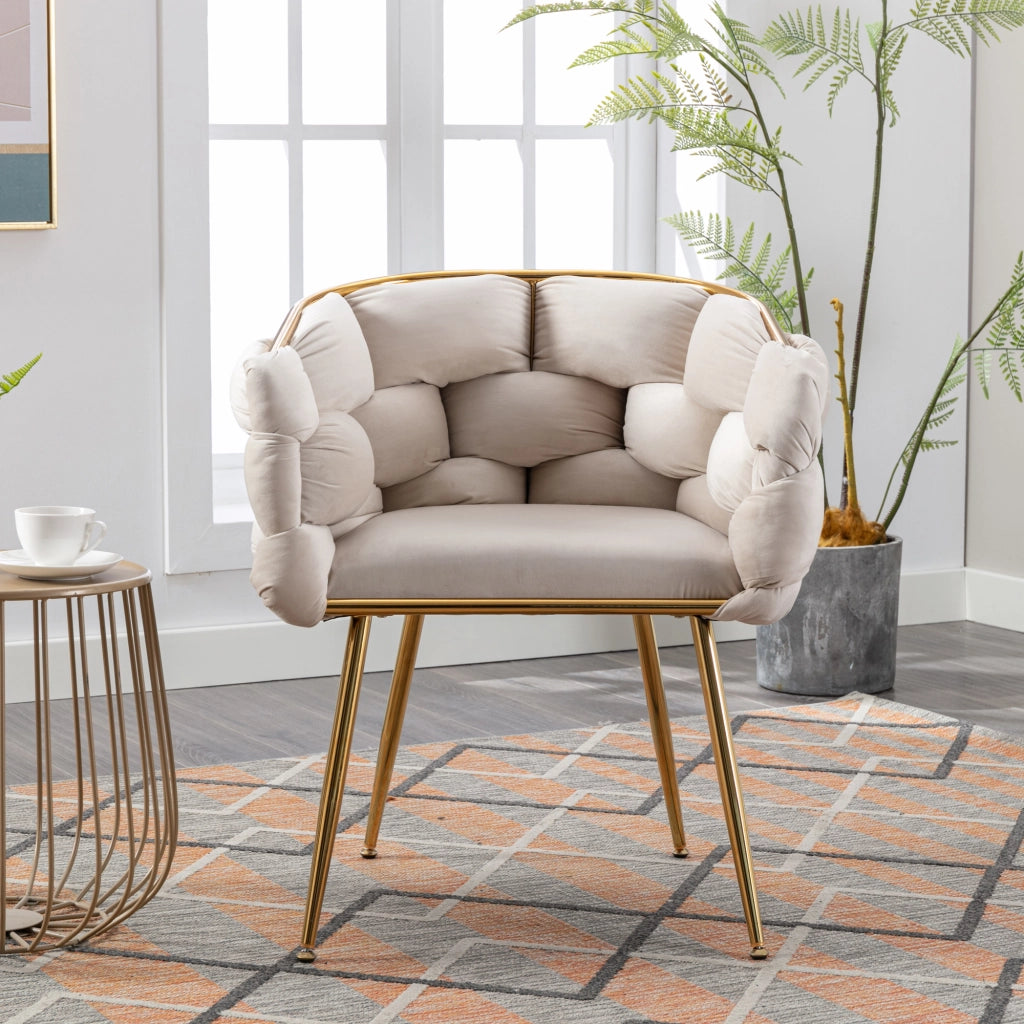 Sedia accento moderna in velluto beige con struttura in metallo, 2 pezzi