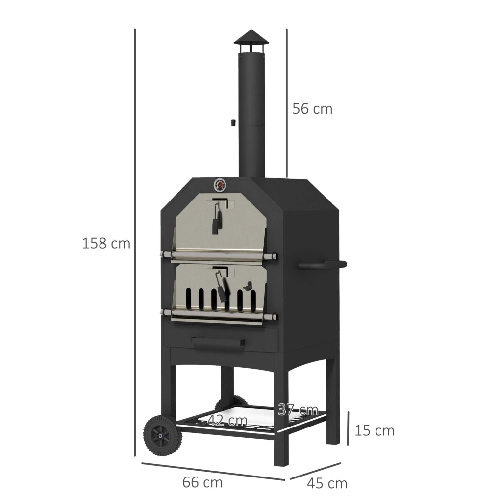 Forno Pizza 2 in 1 per Esterno ¨C zephmum ¨C Griglia, Piatto in Pietra, Nero, Acciaio Inox
