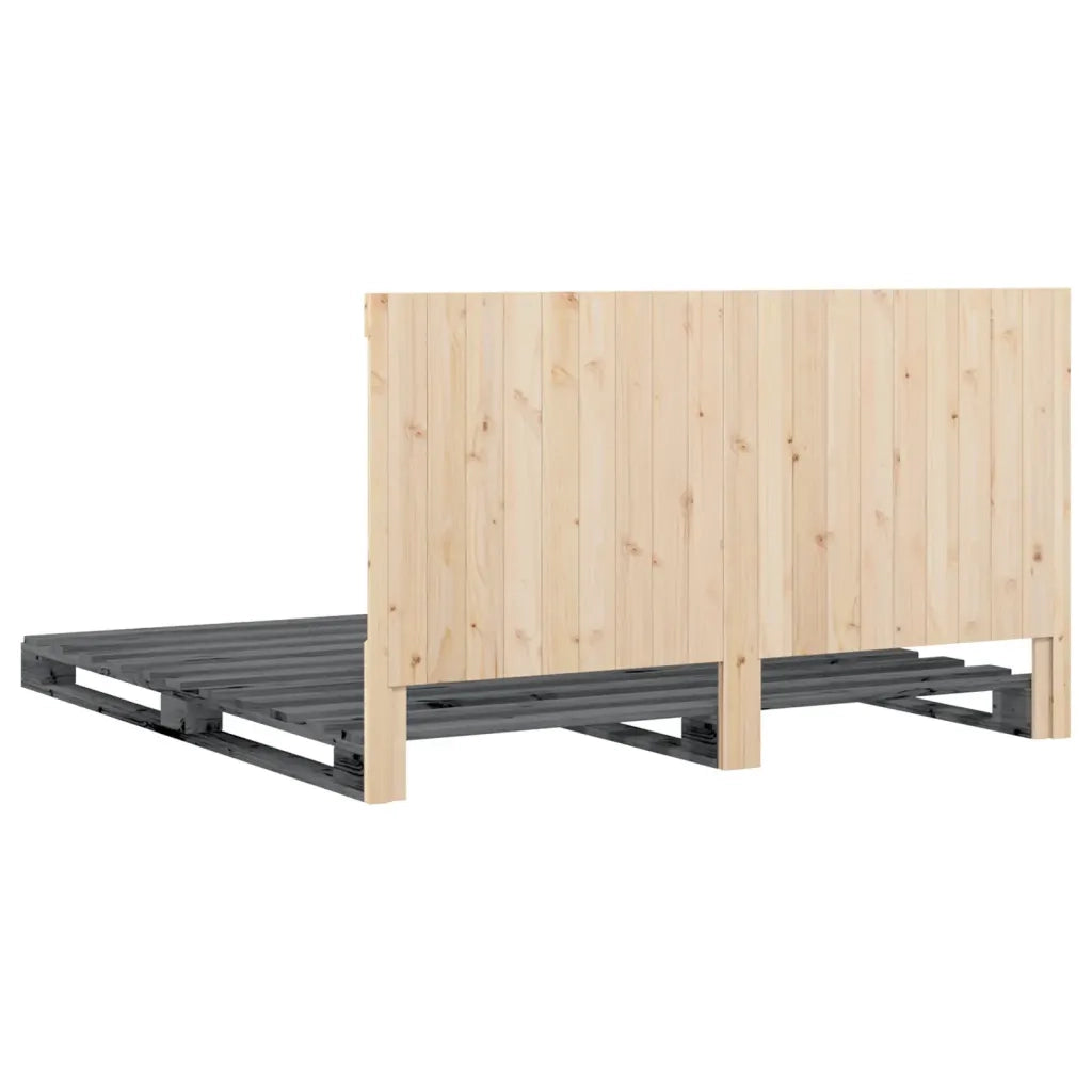 Letto matrimoniale | Letto per adulti | Giroletto con Testiera Grigio 200x200 cm Legno Massello di Pino