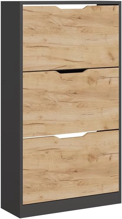Scarpiera Luca, Antracite/quercia dorata, 59 x 105 cm con 3 scomparti