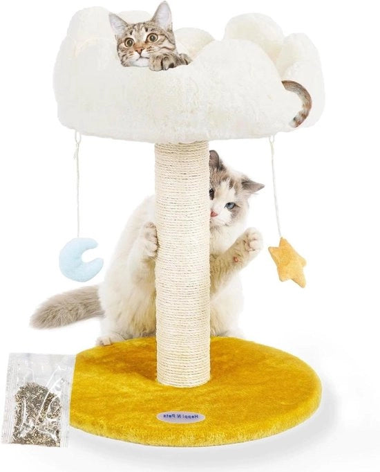 Sisal Krabpaal Naturale per Gatti con Letto per Gatti Interni - Krabpaal con Piano Fluffoso Accogliente e Palline