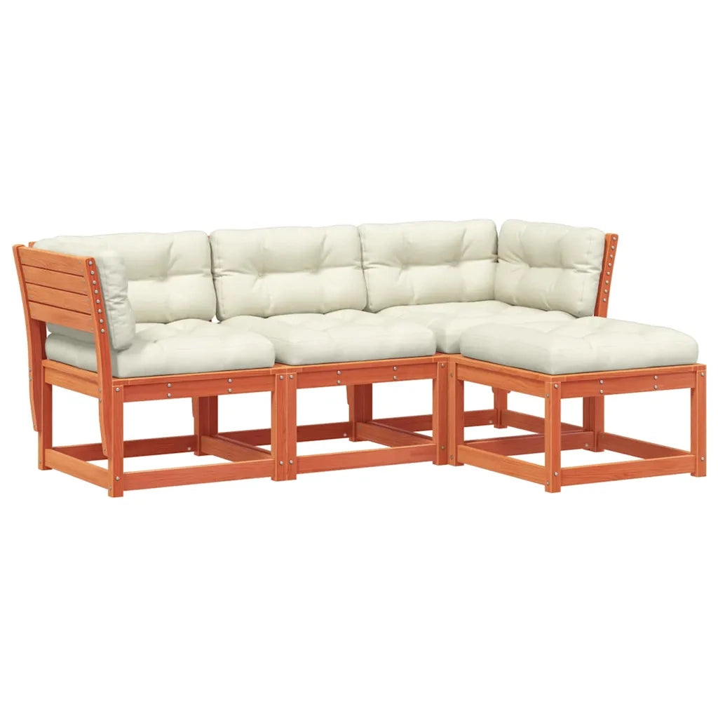 Set Salotto Giardino 4pz con Cuscini Marrone Cera Massello Pino