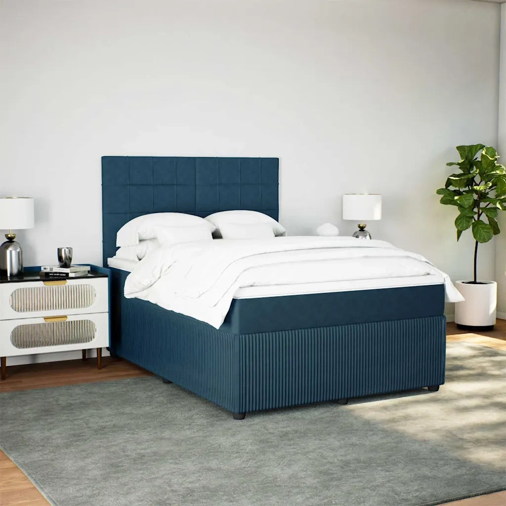 Giroletto a Molle con Materasso Blu Scuro 140x200 cm in Velluto