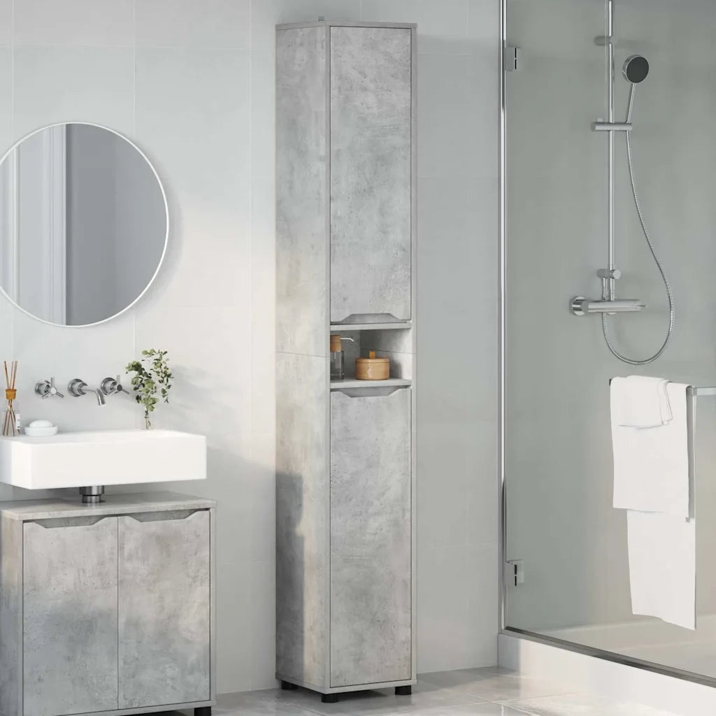 Mobile da Bagno | Armadio da bagno con porta Grigio cemento 30,5 x 30 x 195 cm
