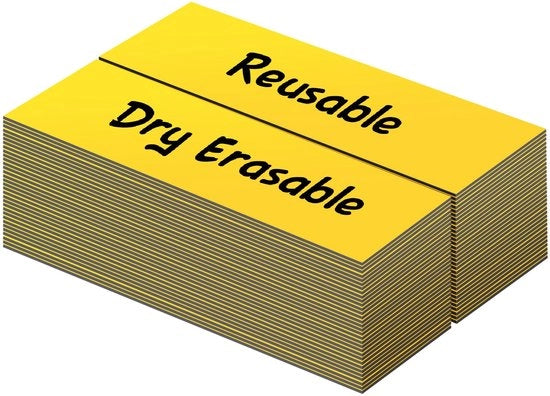 Etichette Magnetiche Bianche Descrivibili | 50 Pezzi | Bianche Magnetiche Sticker Descrivibili, Riciclabili | Per Ufficio, Fai Da Te, Whiteboard, Colore Giallo (DML1030YW) | 2,5 CM x 7,6 CM