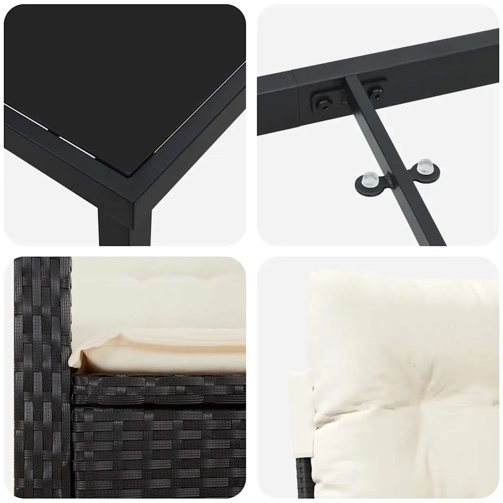Set da Pranzo per Giardino con cuscino 5 pcs Nero polyrattan 3380367